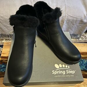 Spring Step Black, Leather, Winter Booties NIB